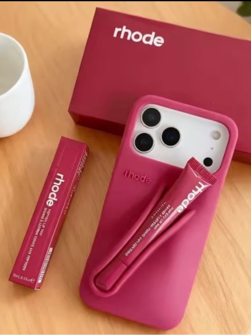 Rhode lip case iPhone 11 Pro Max phone case in Raspberry with lip gloss included